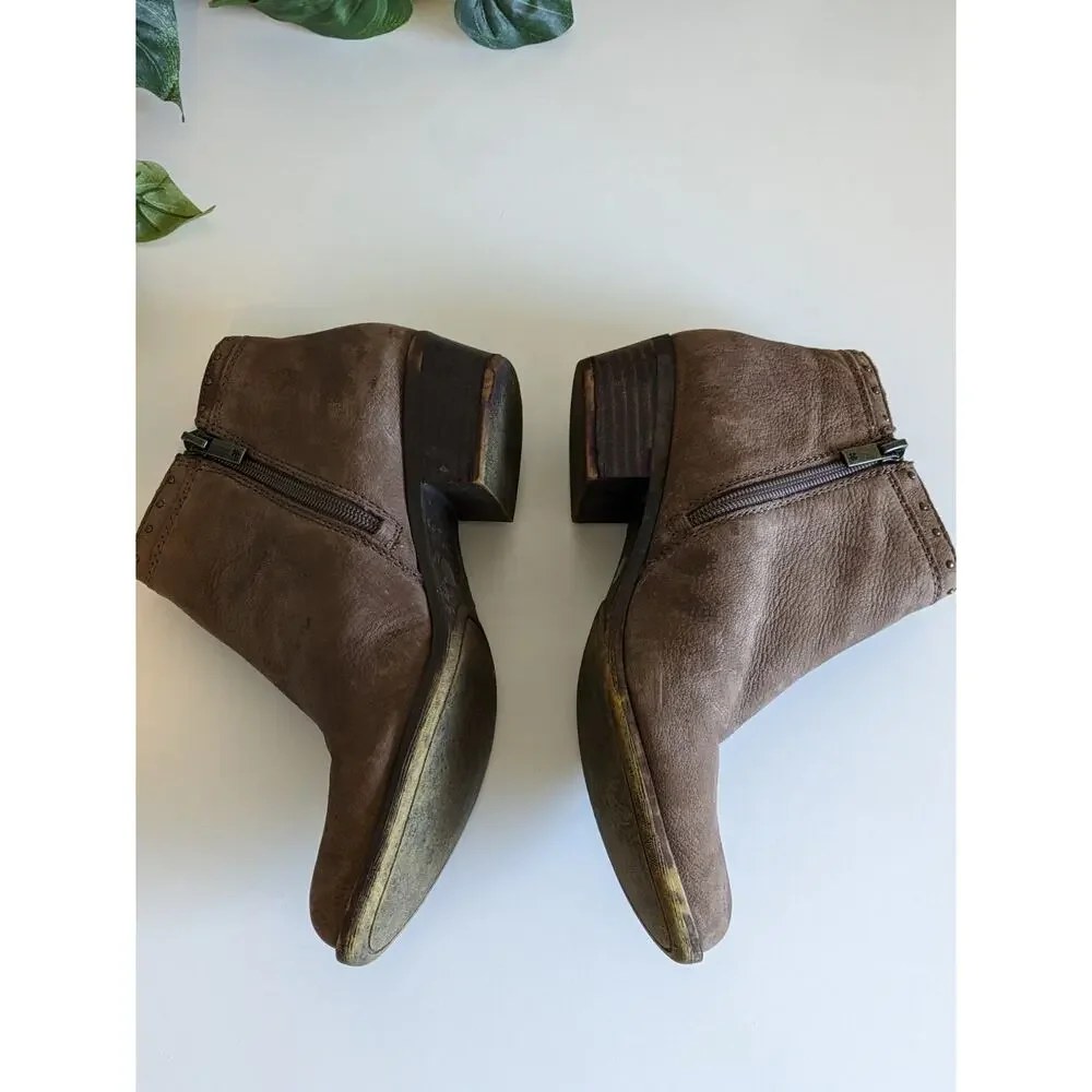 Lucky Brand Beathea Boots Ankle Leather Studded Boho Western Brown Size 7.5